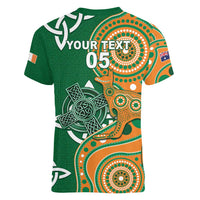 Australia And Ireland Rugby Custom Women V-Neck T-Shirt Walllabies And Shamrock Together