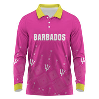 Custom Barbados 2026 Cricket Long Sleeve Polo Shirt Tridents Rise Pink Version