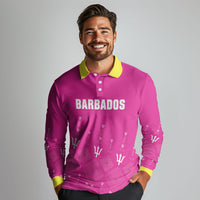 Custom Barbados 2026 Cricket Long Sleeve Polo Shirt Tridents Rise Pink Version