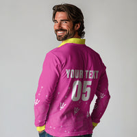 Custom Barbados 2026 Cricket Long Sleeve Polo Shirt Tridents Rise Pink Version
