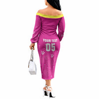 Custom Barbados 2026 Cricket Off The Shoulder Long Sleeve Dress Tridents Rise Pink Version