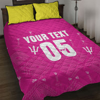 Custom Barbados 2026 Cricket Quilt Bed Set Tridents Rise Pink Version