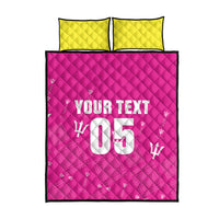 Custom Barbados 2026 Cricket Quilt Bed Set Tridents Rise Pink Version