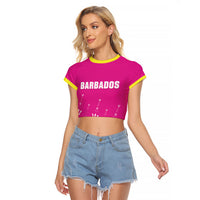 Custom Barbados 2026 Cricket Raglan Cropped T Shirt Tridents Rise Pink Version