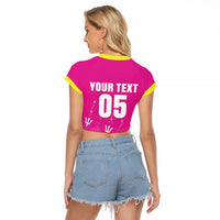 Custom Barbados 2026 Cricket Raglan Cropped T Shirt Tridents Rise Pink Version