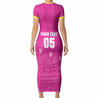 Custom Barbados 2026 Cricket Short Sleeve Bodycon Dress Tridents Rise Pink Version