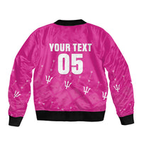 Custom Barbados 2026 Cricket Sleeve Zip Bomber Jacket Tridents Rise Pink Version