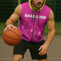 Custom Barbados 2026 Cricket Sleeveless Zip Hoodie Tridents Rise Pink Version