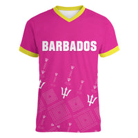 Custom Barbados 2026 Cricket Women V-Neck T-Shirt Tridents Rise Pink Version