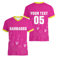 Custom Barbados 2026 Cricket Women V-Neck T-Shirt Tridents Rise Pink Version