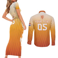 Custom Netherlands 2024 Football Couples Matching Short Sleeve Bodycon Dress and Long Sleeve Button Shirt Go Champions Oranje Lions LT05 - Wonder Print Shop