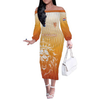 Custom Netherlands 2024 Football Family Matching Off The Shoulder Long Sleeve Dress and Hawaiian Shirt Go Champions Oranje Lions LT05 - Wonder Print Shop