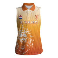 Custom Netherlands 2024 Football Women Sleeveless Polo Shirt Go Champions Oranje Lions LT05 - Wonder Print Shop