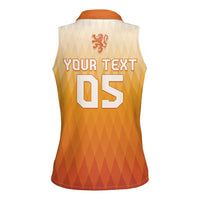 Custom Netherlands 2024 Football Women Sleeveless Polo Shirt Go Champions Oranje Lions LT05 - Wonder Print Shop
