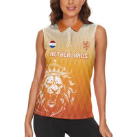 Custom Netherlands 2024 Football Women Sleeveless Polo Shirt Go Champions Oranje Lions LT05 - Wonder Print Shop