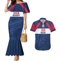 Custom USA Rugby 2024 Couples Matching Mermaid Dress and Hawaiian Shirt Eagles Reigns Supreme Blue Version LT05 - Wonder Print Shop