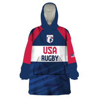 Custom USA Rugby 2024 Wearable Blanket Hoodie Eagles Reigns Supreme Blue Version LT05 - Wonder Print Shop