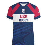 Custom USA Rugby 2024 Women V-Neck T-Shirt Eagles Reigns Supreme Blue Version LT05 - Wonder Print Shop