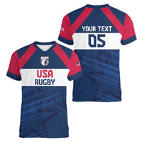 Custom USA Rugby 2024 Women V-Neck T-Shirt Eagles Reigns Supreme Blue Version LT05 - Wonder Print Shop