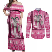 Christmas Naughty Witch Couples Matching Off Shoulder Maxi Dress and Long Sleeve Button Shirt Merry Witchmas LT05 - Wonder Print Shop