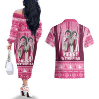 Christmas Naughty Witch Couples Matching Off The Shoulder Long Sleeve Dress and Hawaiian Shirt Merry Witchmas LT05 - Wonder Print Shop