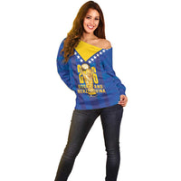 Custom Football 2026 Bosnia And Herzegovina Off Shoulder Sweater Trophy Style