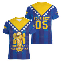 Custom Football 2026 Bosnia And Herzegovina Women V-Neck T-Shirt Trophy Style
