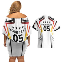 Custom Germany 2024 Football Couples Matching Off Shoulder Short Dress and Hawaiian Shirt Go Champions Nationalelf White Version LT05 - Wonder Print Shop