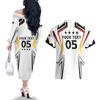 Custom Germany 2024 Football Couples Matching Off The Shoulder Long Sleeve Dress and Hawaiian Shirt Go Champions Nationalelf White Version LT05 - Wonder Print Shop