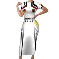 Custom Germany 2024 Football Family Matching Short Sleeve Bodycon Dress and Hawaiian Shirt Go Champions Nationalelf White Version LT05 - Wonder Print Shop
