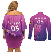 Custom Germany 2024 Football Couples Matching Off Shoulder Short Dress and Long Sleeve Button Shirt Go Champions Nationalelf Pink Version LT05 - Wonder Print Shop