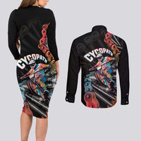 Cycopath Funny Cycling Couples Matching Long Sleeve Bodycon Dress and Long Sleeve Button Shirt Cycling lovers - Wonder Print Shop