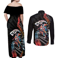 Cycopath Funny Cycling Couples Matching Off Shoulder Maxi Dress and Long Sleeve Button Shirt Cycling lovers - Wonder Print Shop