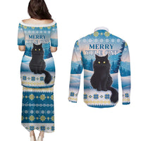 Merry Christmas Yule Cat Couples Matching Puletasi and Long Sleeve Button Shirt Icelandic Folklore Jolakotturinn LT05 - Wonder Print Shop