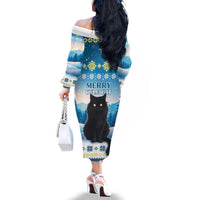 Merry Christmas Yule Cat Family Matching Off The Shoulder Long Sleeve Dress and Hawaiian Shirt Icelandic Folklore Jolakotturinn LT05 - Wonder Print Shop