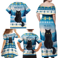 Merry Christmas Yule Cat Family Matching Off Shoulder Maxi Dress and Hawaiian Shirt Icelandic Folklore Jolakotturinn LT05 - Wonder Print Shop