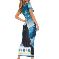 Merry Christmas Yule Cat Family Matching Short Sleeve Bodycon Dress and Hawaiian Shirt Icelandic Folklore Jolakotturinn LT05 - Wonder Print Shop