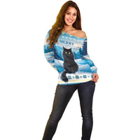 Merry Christmas Yule Cat Off Shoulder Sweater Icelandic Folklore Jolakotturinn LT05 - Wonder Print Shop