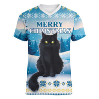 Merry Christmas Yule Cat Women V-Neck T-Shirt Icelandic Folklore Jolakotturinn LT05 - Wonder Print Shop