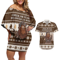 Funny Christmas Belsnickel Couples Matching Off Shoulder Short Dress and Hawaiian Shirt Impish Or Admirable LT05 - Wonder Print Shop