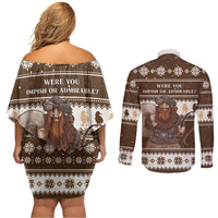 Funny Christmas Belsnickel Couples Matching Off Shoulder Short Dress and Long Sleeve Button Shirt Impish Or Admirable LT05 - Wonder Print Shop