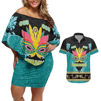 Bahamas Junkanoo Couples Matching Off Shoulder Short Dress and Hawaiian Shirt Junkanoo Is Life LT05 - Wonder Print Shop