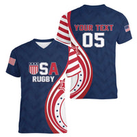 Custom USA Rugby 2026 Women V-Neck T-Shirt Sporty Style