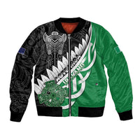 New Zealand And Ireland Rugby Custom Bomber Jacket Silver Fern With Celtic Cross