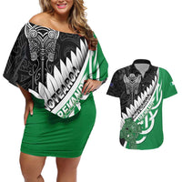 New Zealand And Ireland Rugby Custom Couples Matching Off Shoulder Short Dress and Hawaiian Shirt Silver Fern With Celtic Cross