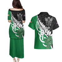 New Zealand And Ireland Rugby Custom Couples Matching Puletasi and Hawaiian Shirt Silver Fern With Celtic Cross