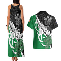New Zealand And Ireland Rugby Custom Couples Matching Tank Maxi Dress and Hawaiian Shirt Silver Fern With Celtic Cross