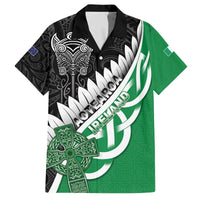 New Zealand And Ireland Rugby Custom Family Matching Off The Shoulder Long Sleeve Dress and Hawaiian Shirt Silver Fern With Celtic Cross