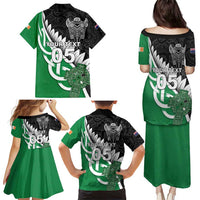 New Zealand And Ireland Rugby Custom Family Matching Puletasi and Hawaiian Shirt Silver Fern With Celtic Cross