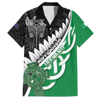 New Zealand And Ireland Rugby Custom Hawaiian Shirt Silver Fern With Celtic Cross